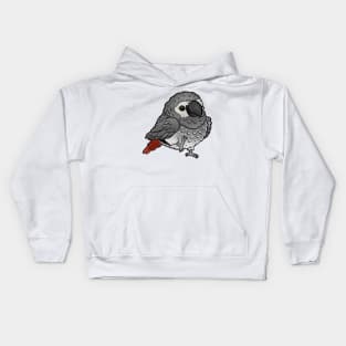 Cute Walking African Grey - Parrot Bird Birb - Chibi Kawaii Anime Kids Hoodie